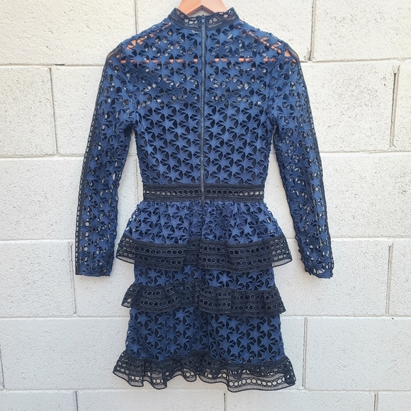 Self Portrait | High Neck Star Lace Panelled Dress in Navy Blue Black Size 0 - Picture 8 of 10